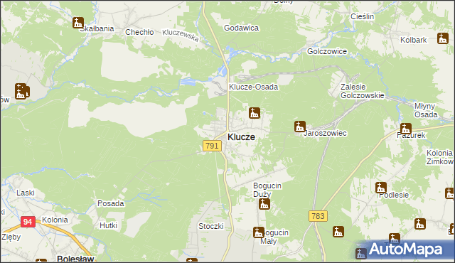 mapa Klucze powiat olkuski, Klucze powiat olkuski na mapie Targeo