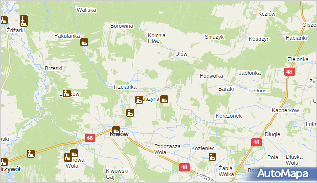 mapa Kłudno gmina Klwów, Kłudno gmina Klwów na mapie Targeo