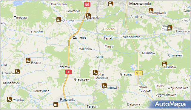 mapa Kluki gmina Mińsk Mazowiecki, Kluki gmina Mińsk Mazowiecki na mapie Targeo