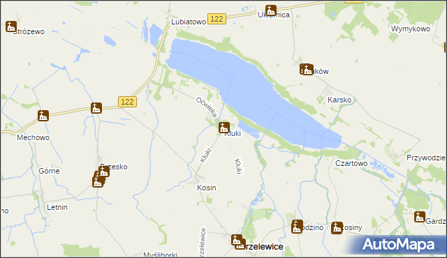 mapa Kluki gmina Przelewice, Kluki gmina Przelewice na mapie Targeo