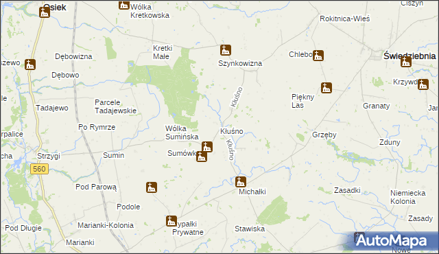 mapa Kłuśno, Kłuśno na mapie Targeo