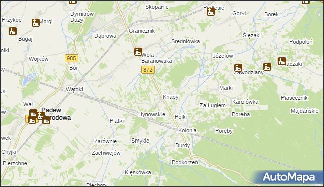 mapa Knapy gmina Baranów Sandomierski, Knapy gmina Baranów Sandomierski na mapie Targeo