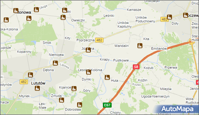 mapa Knapy gmina Lututów, Knapy gmina Lututów na mapie Targeo