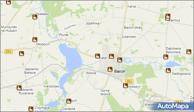 mapa Knieja gmina Barcin, Knieja gmina Barcin na mapie Targeo