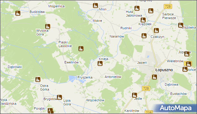 mapa Knieja gmina Łopuszno, Knieja gmina Łopuszno na mapie Targeo