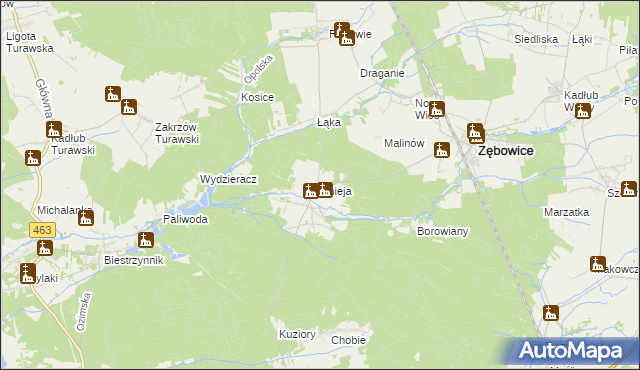 mapa Knieja gmina Zębowice, Knieja gmina Zębowice na mapie Targeo