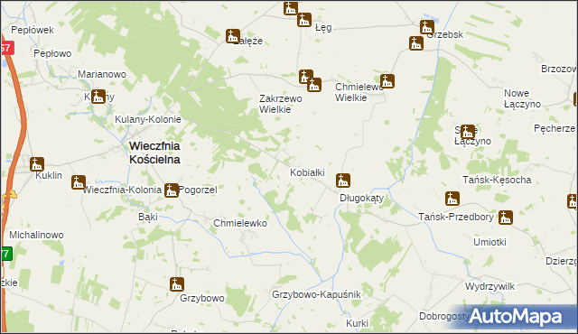 mapa Kobiałki gmina Wieczfnia Kościelna, Kobiałki gmina Wieczfnia Kościelna na mapie Targeo