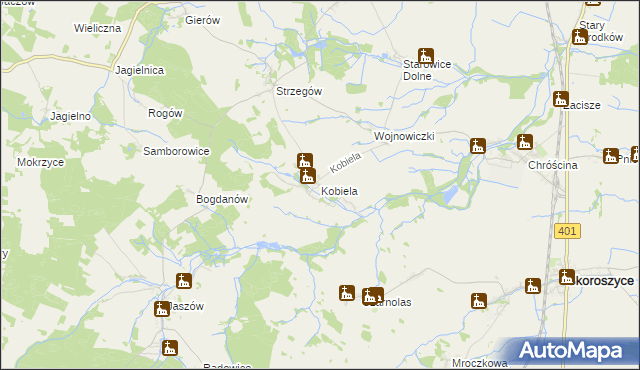 mapa Kobiela gmina Grodków, Kobiela gmina Grodków na mapie Targeo