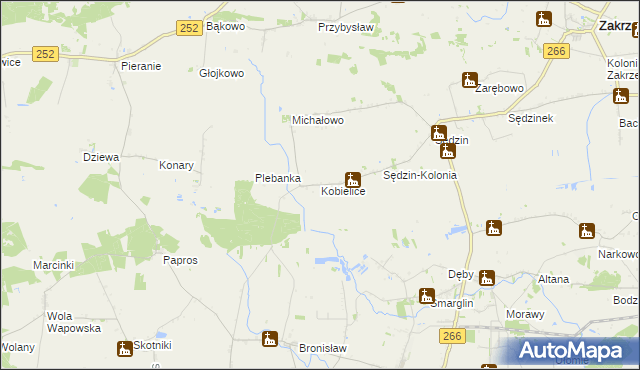 mapa Kobielice gmina Zakrzewo, Kobielice gmina Zakrzewo na mapie Targeo