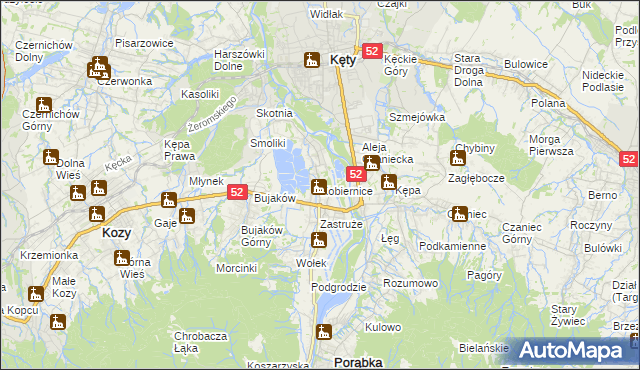 mapa Kobiernice, Kobiernice na mapie Targeo