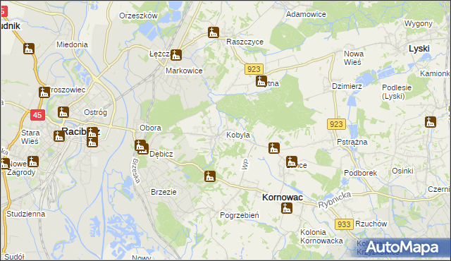 mapa Kobyla gmina Kornowac, Kobyla gmina Kornowac na mapie Targeo