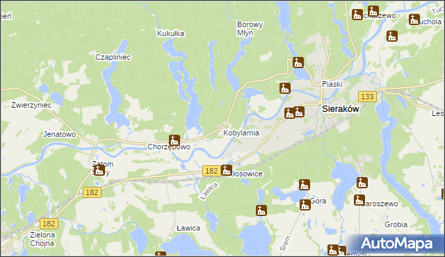 mapa Kobylarnia gmina Sieraków, Kobylarnia gmina Sieraków na mapie Targeo