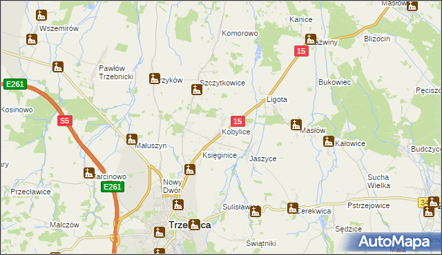 mapa Kobylice gmina Trzebnica, Kobylice gmina Trzebnica na mapie Targeo