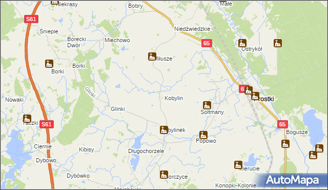 mapa Kobylin gmina Prostki, Kobylin gmina Prostki na mapie Targeo