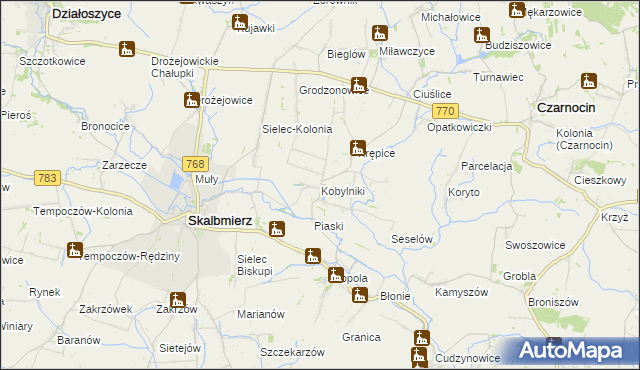 mapa Kobylniki gmina Skalbmierz, Kobylniki gmina Skalbmierz na mapie Targeo