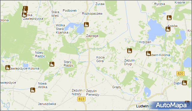 mapa Kocia Góra gmina Ludwin, Kocia Góra gmina Ludwin na mapie Targeo