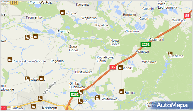 mapa Kociałkowa Górka, Kociałkowa Górka na mapie Targeo