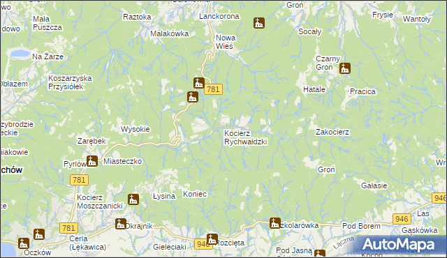 mapa Kocierz Rychwałdzki, Kocierz Rychwałdzki na mapie Targeo