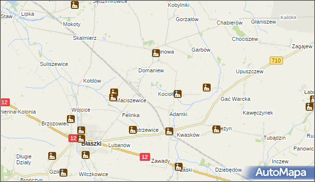 mapa Kociołki gmina Błaszki, Kociołki gmina Błaszki na mapie Targeo