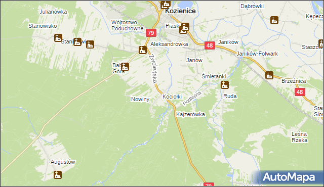 mapa Kociołki gmina Kozienice, Kociołki gmina Kozienice na mapie Targeo