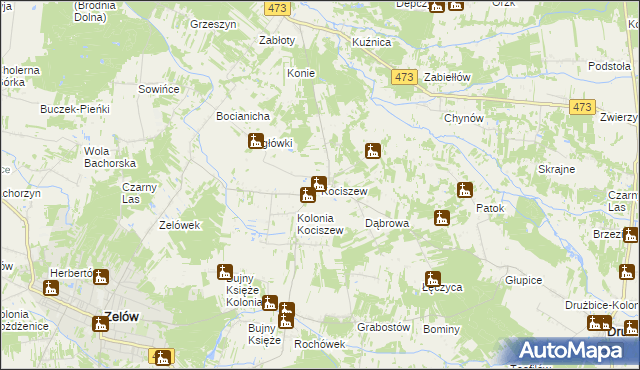 mapa Kociszew gmina Zelów, Kociszew gmina Zelów na mapie Targeo