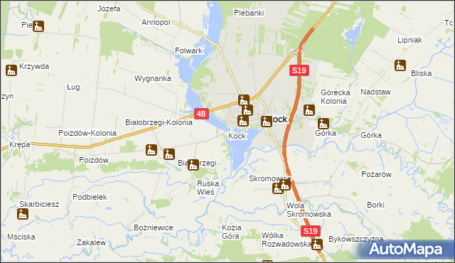 mapa Kock powiat lubartowski, Kock powiat lubartowski na mapie Targeo