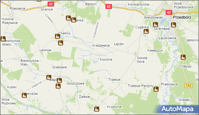 mapa Koconia, Koconia na mapie Targeo