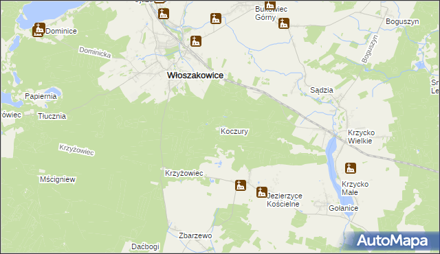 mapa Koczury gmina Włoszakowice, Koczury gmina Włoszakowice na mapie Targeo