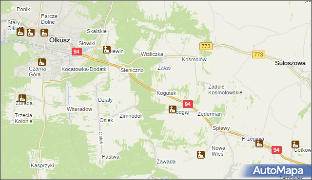 mapa Kogutek gmina Olkusz, Kogutek gmina Olkusz na mapie Targeo