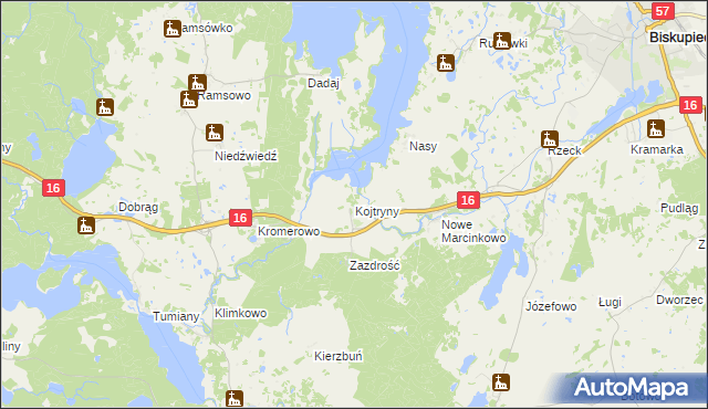 mapa Kojtryny, Kojtryny na mapie Targeo