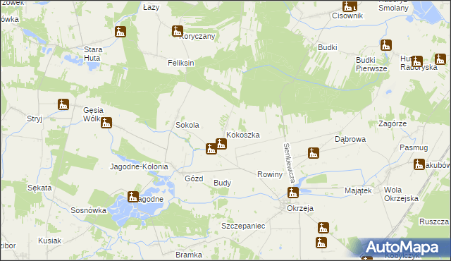 mapa Kokoszka gmina Kłoczew, Kokoszka gmina Kłoczew na mapie Targeo