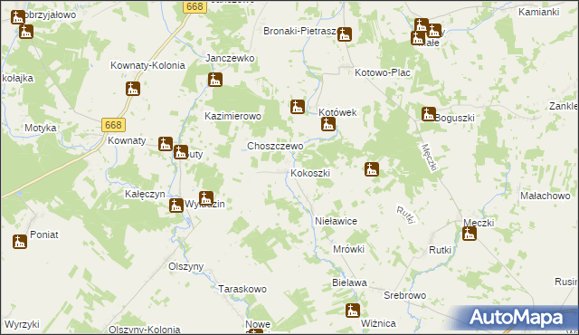 mapa Kokoszki gmina Wizna, Kokoszki gmina Wizna na mapie Targeo