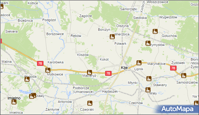 mapa Kokot, Kokot na mapie Targeo