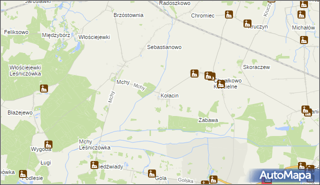 mapa Kołacin gmina Książ Wielkopolski, Kołacin gmina Książ Wielkopolski na mapie Targeo