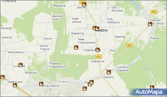 mapa Kołaczkowice gmina Miedźno, Kołaczkowice gmina Miedźno na mapie Targeo