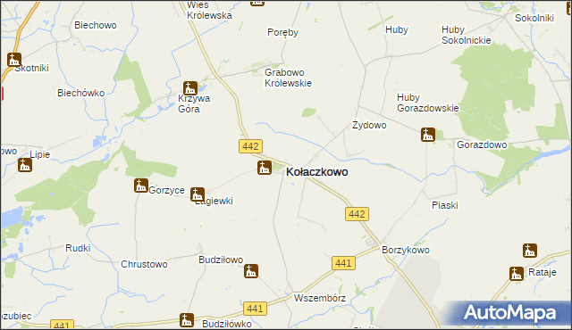 mapa Kołaczkowo powiat wrzesiński, Kołaczkowo powiat wrzesiński na mapie Targeo