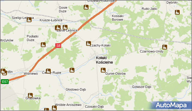 mapa Kołaki Kościelne, Kołaki Kościelne na mapie Targeo