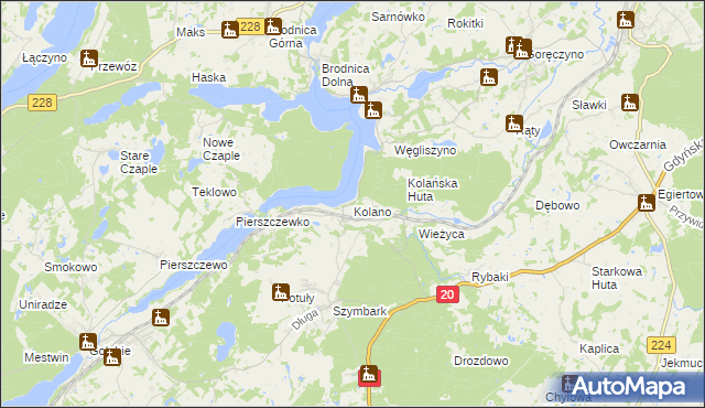 mapa Kolano gmina Stężyca, Kolano gmina Stężyca na mapie Targeo