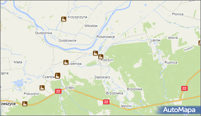 mapa Kołczyn gmina Krzeszyce, Kołczyn gmina Krzeszyce na mapie Targeo