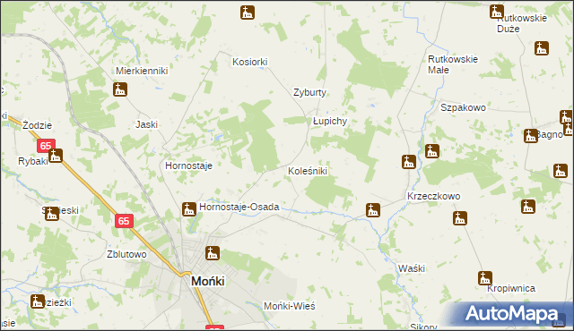 mapa Koleśniki gmina Mońki, Koleśniki gmina Mońki na mapie Targeo