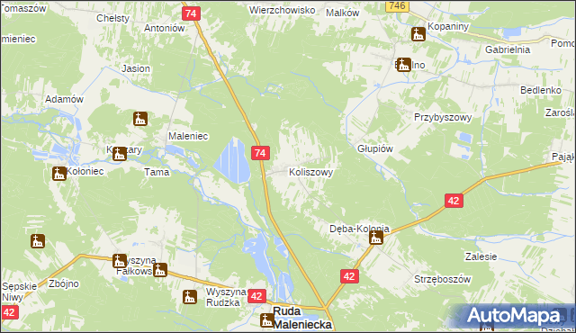 mapa Koliszowy, Koliszowy na mapie Targeo