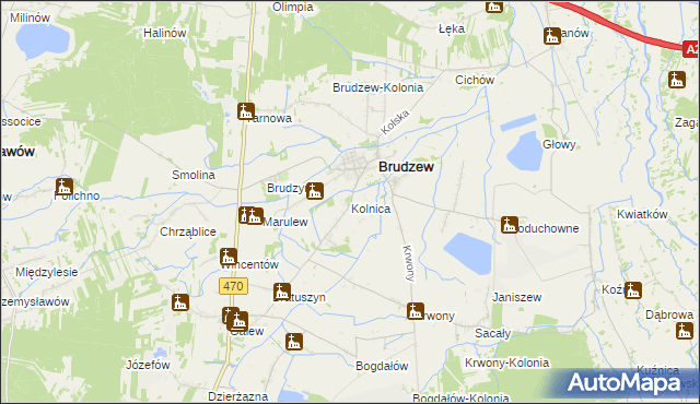 mapa Kolnica gmina Brudzew, Kolnica gmina Brudzew na mapie Targeo