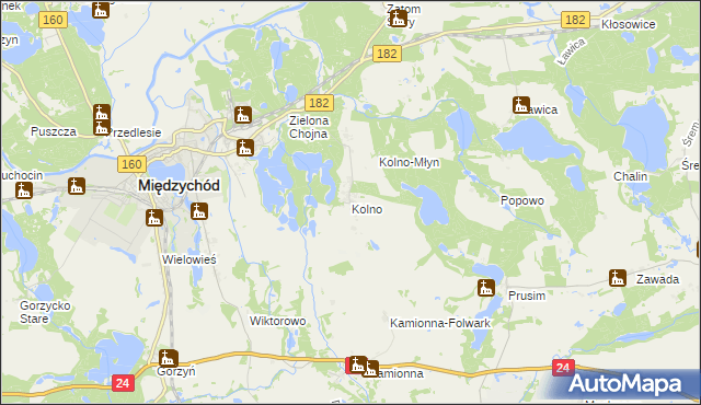 mapa Kolno gmina Międzychód, Kolno gmina Międzychód na mapie Targeo