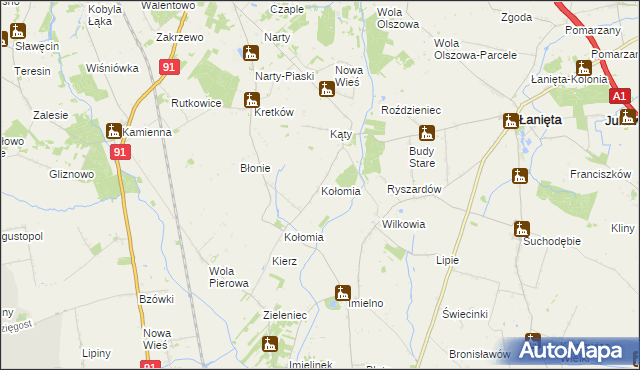 mapa Kołomia gmina Lubień Kujawski, Kołomia gmina Lubień Kujawski na mapie Targeo