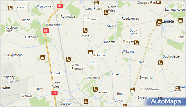 mapa Kołomia gmina Nowe Ostrowy, Kołomia gmina Nowe Ostrowy na mapie Targeo