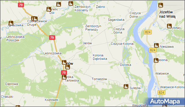 mapa Kolonia Dąbrówka gmina Tarłów, Kolonia Dąbrówka gmina Tarłów na mapie Targeo