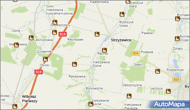 mapa Kolonia Kiełczewice Dolne, Kolonia Kiełczewice Dolne na mapie Targeo