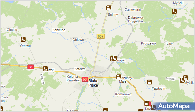 mapa Kolonia Konopki gmina Biała Piska, Kolonia Konopki gmina Biała Piska na mapie Targeo