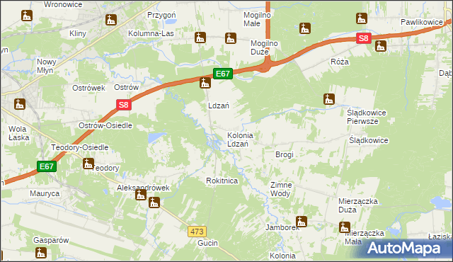 mapa Kolonia Ldzań, Kolonia Ldzań na mapie Targeo