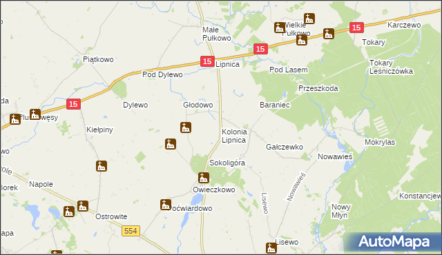 mapa Kolonia Lipnica gmina Golub-Dobrzyń, Kolonia Lipnica gmina Golub-Dobrzyń na mapie Targeo